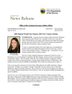 Office of the Assistant Secretary-Indian Affairs FOR IMMEDIATE RELEASE April 26, 2013 CONTACT: