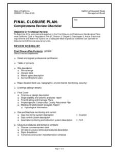 Final Closure Plan:  Completeness Review Checklist, CIWMB 174