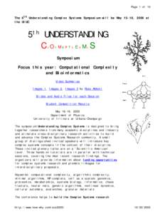 Page 1 of 10  The 6th Understanding Complex Systems Symposium will be May 15-18, 2006 at the UIUC  5th UNDERSTANDING