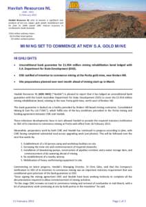 Microsoft Word - MINING SET TO COMMENCE AT NEW SA GOLD MINE - 11FEB2015