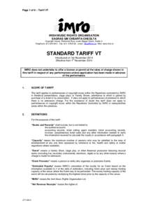 Page 1 of 6 – Tariff VT  IRISH MUSIC RIGHTS ORGANISATION EAGRAS UM CHEARTA CHEOLTA Copyright House, Pembroke Row, Lower Baggot Street, Dublin 2. Telephone: ([removed]Fax: ([removed]email: [removed]. Web: ww