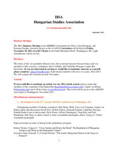 HSA Hungarian Studies Association www.hungarianstudies.info September[removed]Business Meeting: