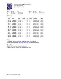 Seashore Soccer League Spring 2014 U6 Co-Ed Schedule (Beaufort/Down East) Teams: Team 1