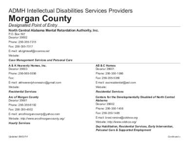 ADMH Intellectual Disabilities Services Providers  Morgan County Designated Point of Entry  North Central Alabama Mental Retardation Authority, Inc.