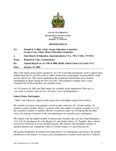 STATE OF VERMONT DEPARTMENT OF EDUCATION 120 State Street Montpelier, VT[removed]MEMORANDUM