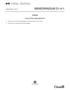 Memorandum D1-4-1, CBSA Invoice Requirements