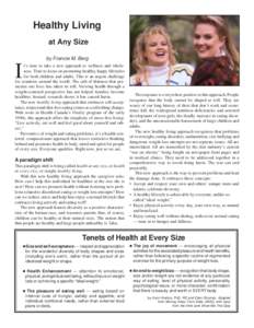 Healthy Living at Any Size by Francie M. Berg I