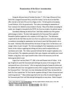 Examination of the Kirov Assassination By Brian J. Lalor During the afternoon hours of Saturday December 1st, 1934, Sergey Mironovich Kirov,