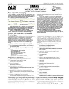 Appendix  GENERAL STANDARDS AND PROCEDURES MEDICAL STATEMENT Participant Record (Confidential Information)