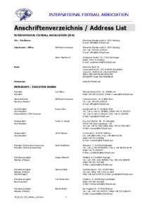 INTERNATIONAL FISTBALL ASSOCIATION  Anschriftenverzeichnis / Address List