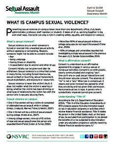 April is SAAM Sexual Assault Awareness Month WHAT IS CAMPUS SEXUAL VIOLENCE?