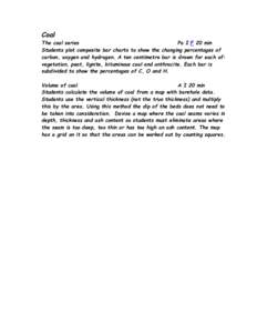 Coal The coal series Pa I F 20 min Students plot composite bar charts to show the changing percentages of carbon, oxygen and hydrogen. A ten centimetre bar is drawn for each of: vegetation, peat, lignite, bituminous coal