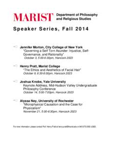 Department of Philosophy and Religious Studies Speaker Series, Fall[removed]Jennifer Morton, City College of New York