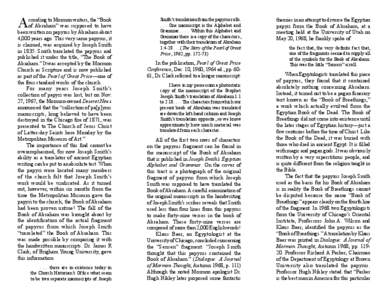 Kirtland Egyptian papers / Joseph Smith Papyri / Jerald and Sandra Tanner / Standard Works / Papyrus / Hugh Nibley / Book of Mormon / Mormon / Latter Day Saint movement / Pearl of Great Price / Book of Abraham