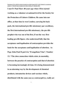 Reception of Pro-Life/Pro-Family Cardinal von Galen Award 2015: John Smeaton’s acceptance speech: 7th World Prayer Congress for Life in Fatima, 6th October 2015 I met Fr Paul Marx 40 years ago when I first started work