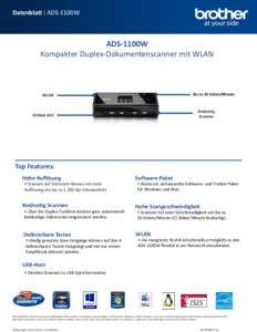 Datenblatt : ADS-1100W  Advanced Specification Sheet ADS-1100W Kompakter Duplex-Dokumentenscanner mit WLAN