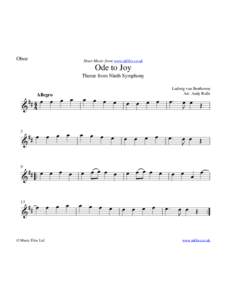 Oboe  Sheet Music from www.mfiles.co.uk Ode to Joy Theme from Ninth Symphony