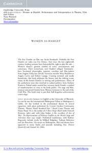 Cambridge University Press0 - Women as Hamlet: Performance and Interpretation in Theatre, Film and Fiction Tony Howard Frontmatter More information