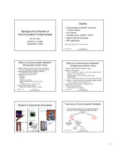 Outline • Communications Network Taxonomy – Packet Networks Background & Review of Communication Fundamentals