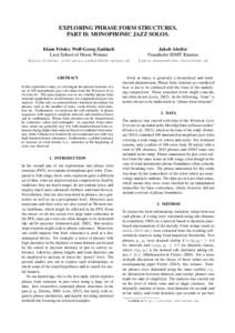 EXPLORING PHRASE FORM STRUCTURES. PART II: MONOPHONIC JAZZ SOLOS. Klaus Frieler, Wolf-Georg Zaddach Liszt School of Music Weimar  Jakob Abeßer
