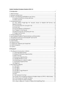 Student Handbook (Graduate Students) 2013–14  A Introduction ......................................................................................................... 1 1. Administration ...............................