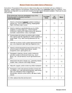 MIGRANT PARENT INVOLVEMENT SURVEY