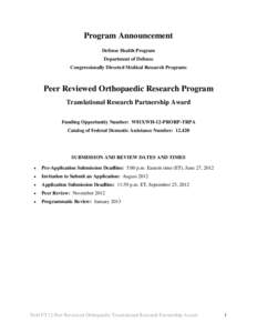 Program Announcement Defense Health Program Department of Defense Congressionally Directed Medical Research Programs  Peer Reviewed Orthopaedic Research Program