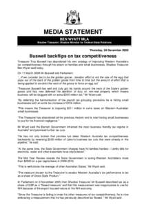 MEDIA STATEMENT BEN WYATT MLA Shadow Treasurer; Shadow Minister for Federal-State Relations Thursday, 24 December 2009