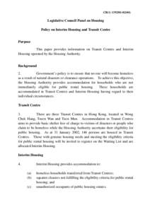 CB[removed])  Legislative Council Panel on Housing Policy on Interim Housing and Transit Centre  Purpose