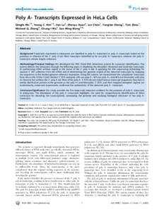 Poly A- Transcripts Expressed in HeLa Cells Qingfa Wu1., Yeong C. Kim1., Jian Lu2, Zhenyu Xuan3, Jun Chen1, Yonglan Zheng1, Tom Zhou1, Michael Q. Zhang3, Chung-I Wu2, San Ming Wang1,4* 1 Center for Functional Genomics, D
