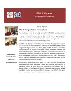 ICMR- IIT Kharagpur Collaboration on Healthcare Call for Proposal ICMR- IIT Kharagpur MedTech Internship Award The challenges faced in ensuring accessible, affordable and appropriate