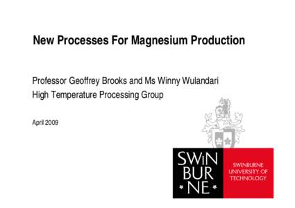 Silicothermic reaction / Carnallite / Swinburne University of Technology / Algernon Charles Swinburne / Magnesite / Chemistry / Matter / Magnesium