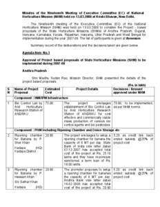 Minutes of the Nineteenth Meeting of Executive Committee (EC) of National Horticulture Mission (NHM) held on[removed]at Krishi Bhavan, New Delhi. The Nineteenth meeting of the Executive Committee (EC) of the National 