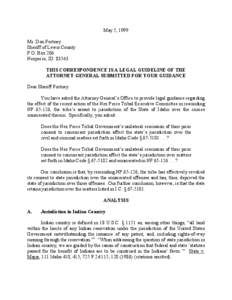 May 5, 1999 Mr. Don Fortney Sheriff of Lewis County P.O. Box 206 Nezperce, ID[removed]THIS CORRESPONDENCE IS A LEGAL GUIDELINE OF THE