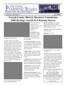 July[removed]Volume 3, Number 4 Forsyth County Historic Resources Commission 2008 Heritage Awards Is A Rousing Success