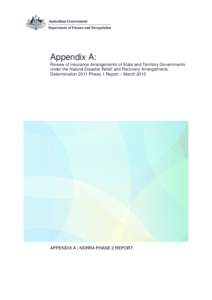 Appendix A: Review of Insurance Arrangements of State and Territory Governments under the Natural Disaster Relief and Recovery Arrangements Determination 2011 Phase 1 Report – March[removed]APPENDIX A | NDRRA PHASE 2 REP