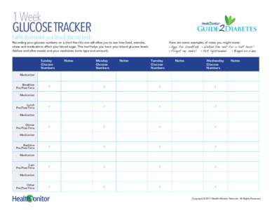 1 Week  Glucose Tracker Guide Diabetes