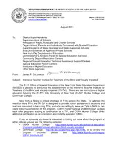 THE STATE EDUCATION DEPARTMENT / THE UNIVERSITY OF THE STATE OF NEW YORK / ALBANY, NY[removed]OFFICE OF P-12 EDUCATION: Office of Special Education STATEWIDE COORDINATOR FOR SPECIAL EDUCATION Room 309 EB, 89 Washington Ave