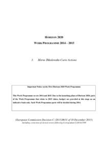 HORIZON 2020 WORK PROGRAMME 2014 – [removed]Marie Skłodowska-Curie Actions