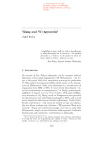 In C. Parsons and M. Link, eds., Hao Wang, Logician and Philosopher (London: College Publications, 2012, pp[removed]Wang and Wittgenstein1