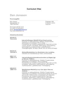 Curriculum Vitae  ! Dan Jonsson !Personuppgifter !