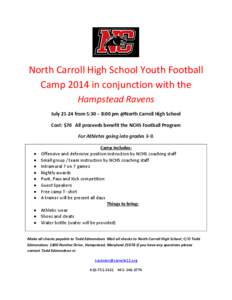 North Carroll High School Youth Football Camp 2014 in conjunction with the Hampstead Ravens