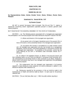 PUBLIC ACTS, 1999 CHAPTER NO. 379 HOUSE BILL NO. 810 By Representatives Kisber, Eckles, Brenda Turner, Stulce, Whitson, Ronnie Davis, Pleasant Substituted for: Senate Bill No. 1107