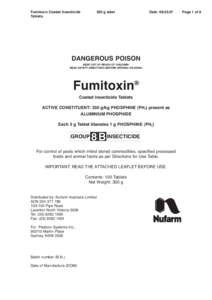 Fumitoxin Coated Insecticide Tablets 300 g label  Date: [removed]