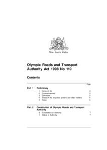 New South Wales  Olympic Roads and Transport Authority Act 1998 No 110 Contents Page