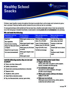 Healthy School Snacks Children need healthy snacks throughout the day to provide them with energy and nutrients to grow, learn and play! Packing healthy school snacks for your child can be fun and easy. To taste good and