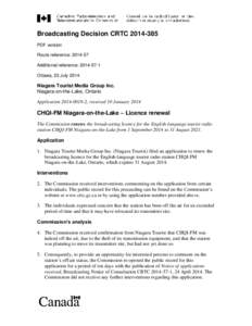 Broadcasting Decision CRTC[removed]PDF version Route reference: [removed]Additional reference: [removed]Ottawa, 23 July 2014