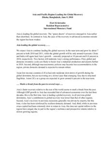 Asia and Pacific Region-Leading the Global Recovery; Resident Representative in Bangladesh; June 09, 2010