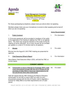 August 30, 2013 REVISED Transit Management Committee Wednesday, September 4, 2013 Lake Powell Conference Room