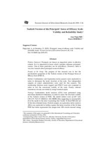 Eurasian Journal of Educational Research, Issue 60, 2015, 1-16  Turkish Version of the Principals’ Sense of Efficacy Scale: Validity and Reliability Study1 Ayşe Negiş IŞIK * Deniz DERİNBAY **